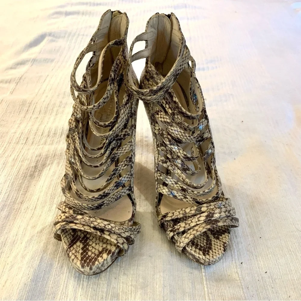 Loeffler Randall snakeskin platform heels